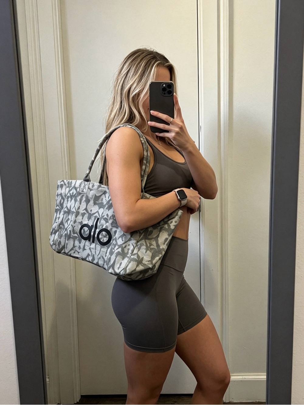 ALO Yoga Gray Camouflage Logo Tote